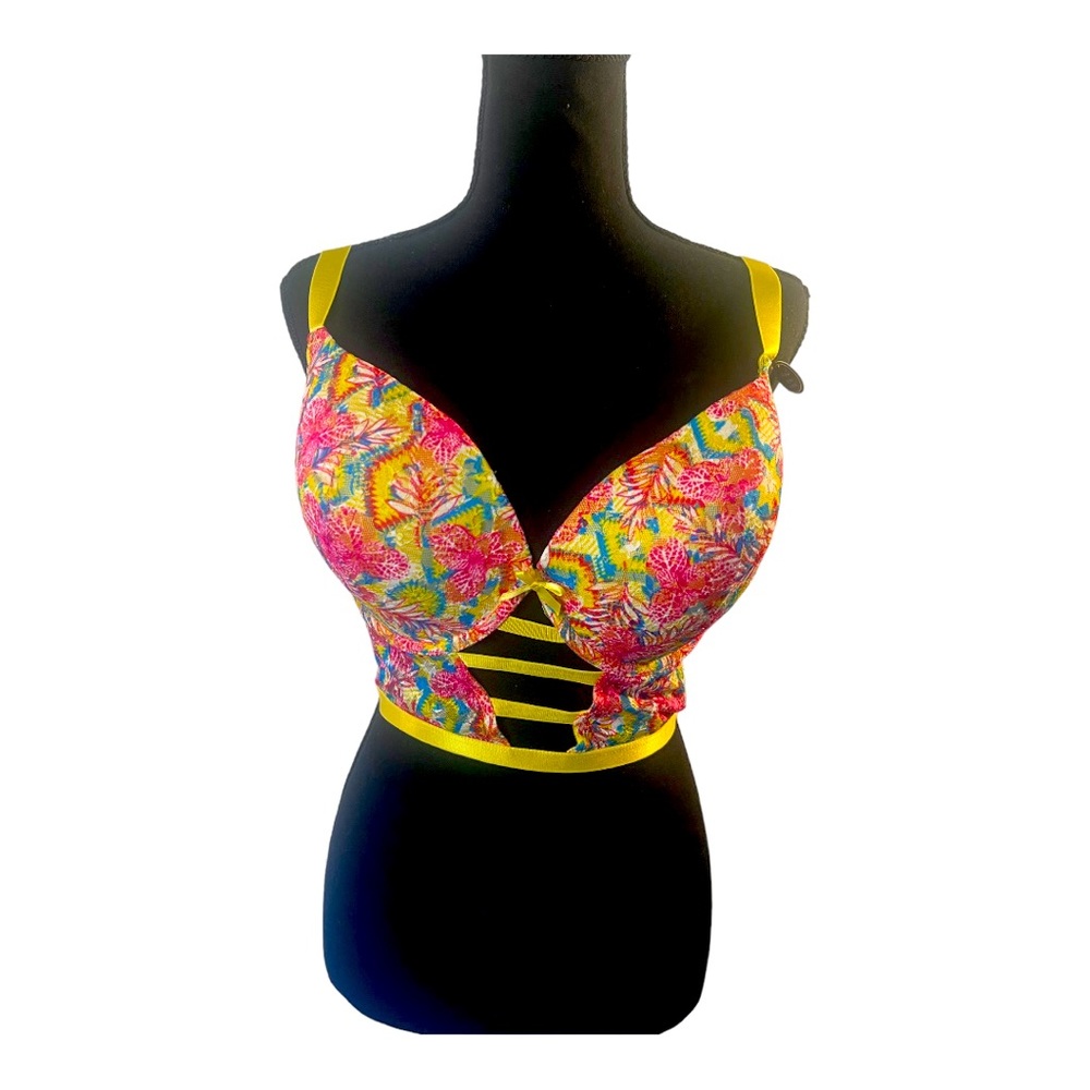 Body Frosting Pink Yellow Floral Lace 
Pinup Lingerie Bra Top NWT-40C - NWT